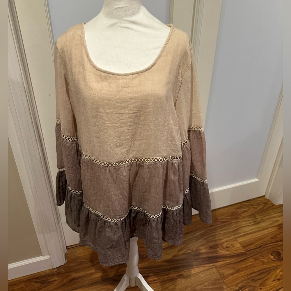 indigo soul Ombre Tiered Tunic in Beige and Brown
